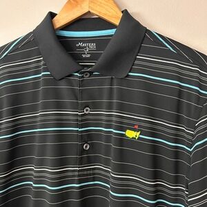 Masters Polo Shirt Men L Black Tech Striped Augusta National Performance Golf
